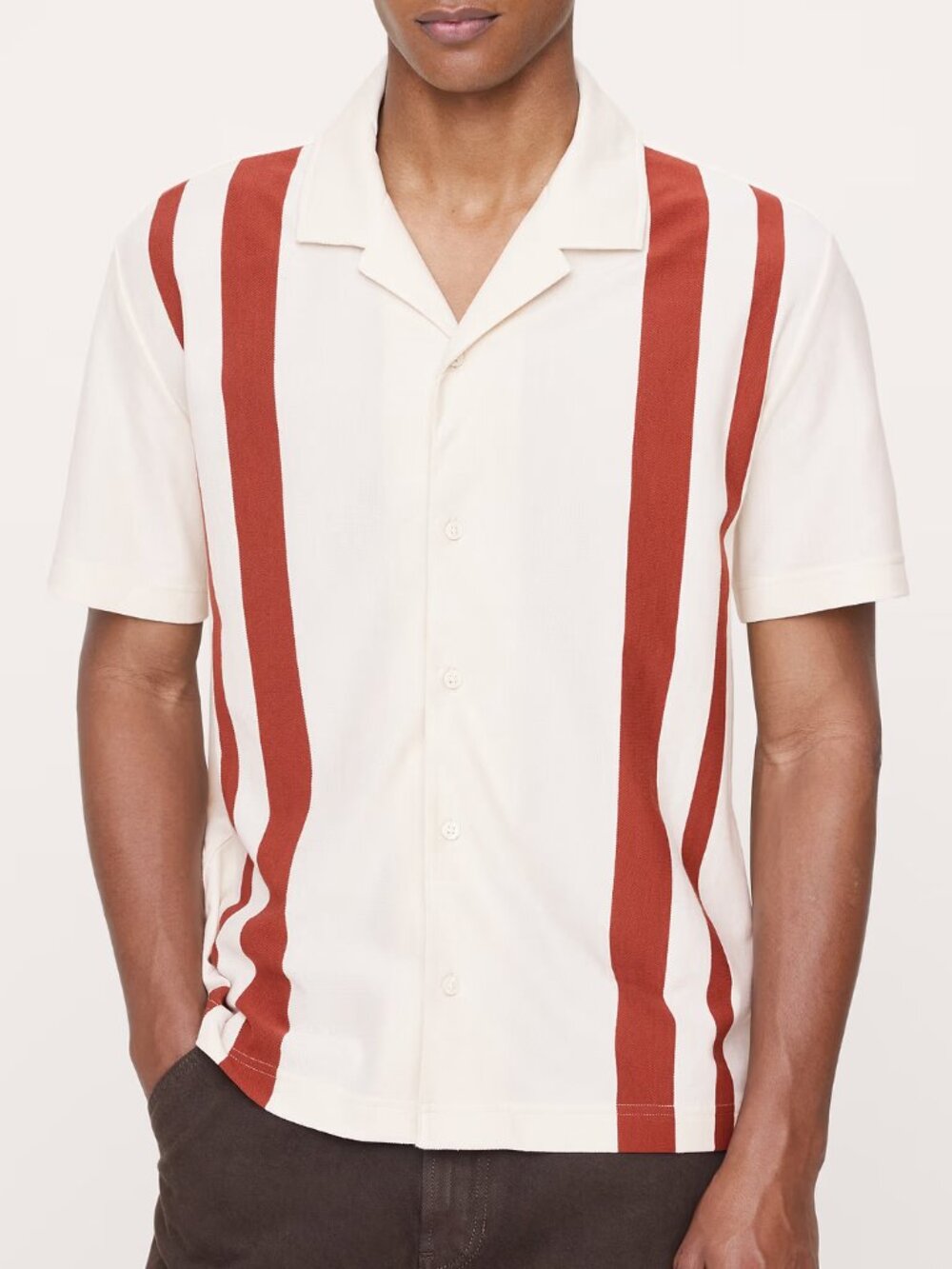 NWT Banana Republic Cream White Striped Pique Cotton Retro Resort Shirt XL